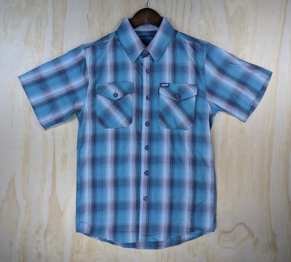 Dixxon Men's Extra Small Blue Marlin Bamboo Short Sleeve Button Shirt Plaid